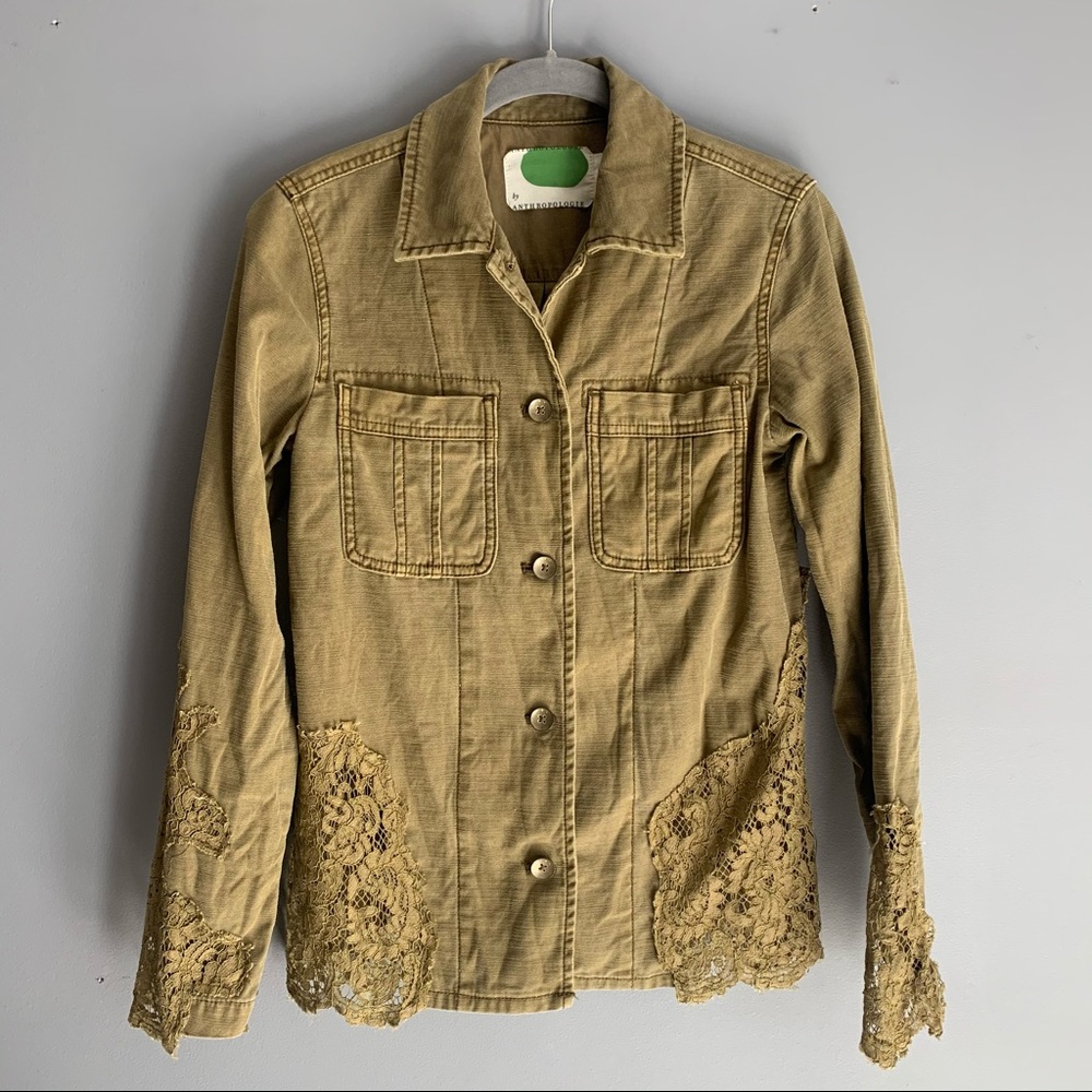 Anthropologie Olive Shirt Jacket with Lace Details